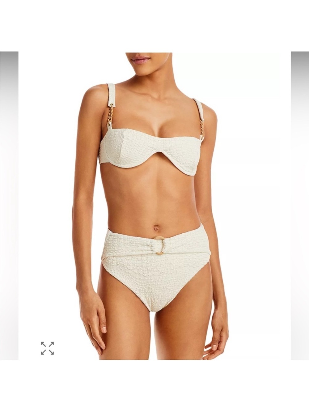 Revel Rey Anthropologie Inez Uma Croc Textured Chain Resort Bikini Cream